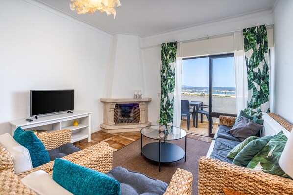 TV, fireplace