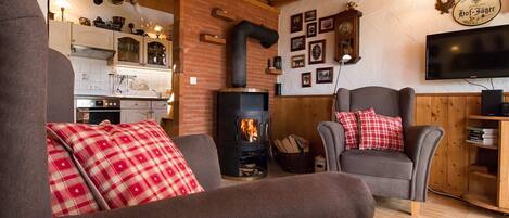 Télévision, cheminée, chaßne hi-fi