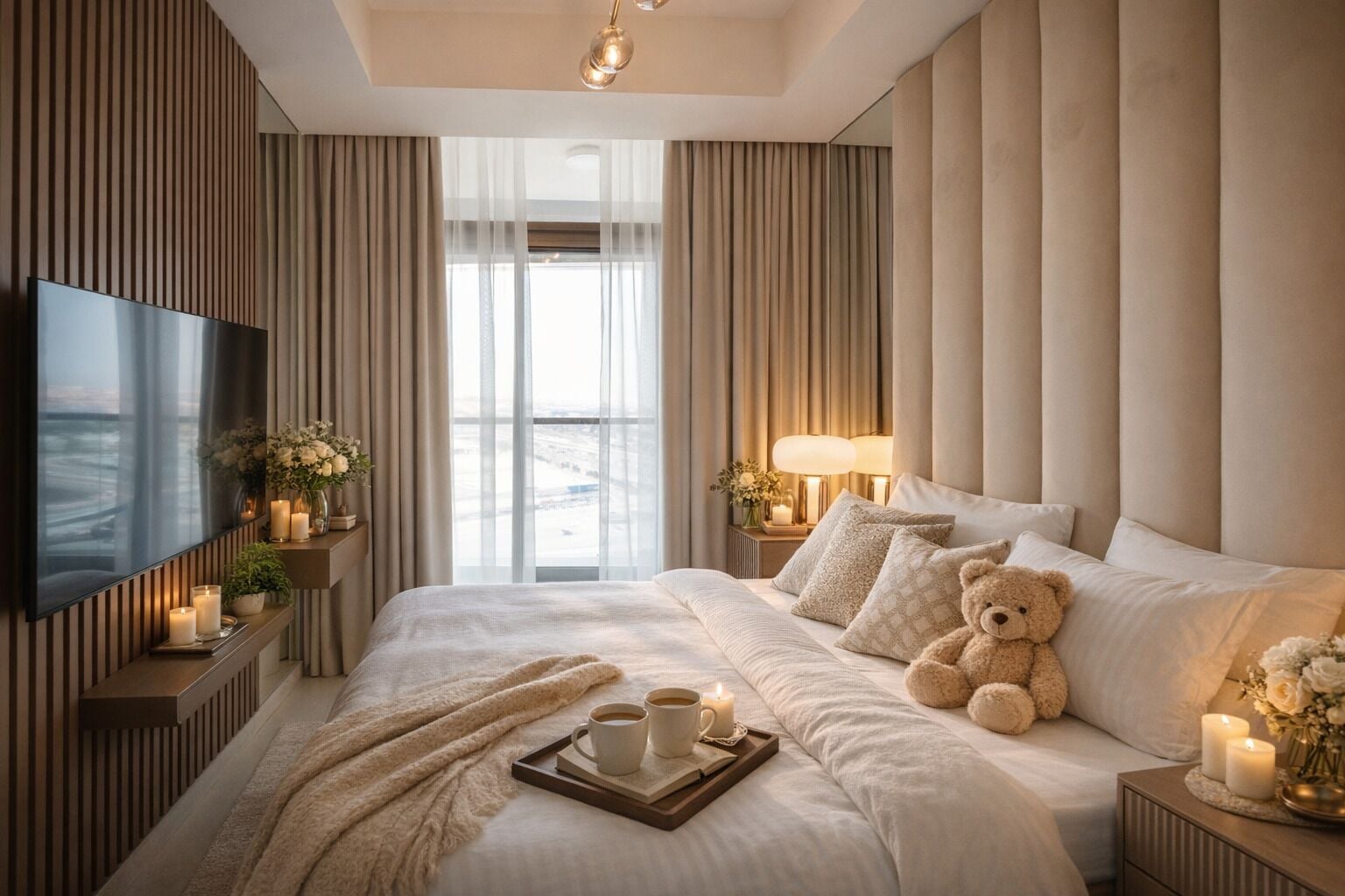 شقة ديلوكس - بشرفة - منظر للمدينة | أغطية فراش متميزة وألحفة محشوة بالريش وأسرّة بإسفنج يتكيف مع شكل الجسم