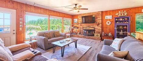 Smart-TV, Kamin, Bücher