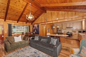 Cabin, Multiple Beds, Hot Tub, Mountain View (The Lazy Bear Cabin) | Living area | 42-inch flat-screen TV with digital channels, fireplace