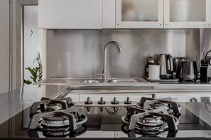 Fridge, oven, stovetop, cookware/dishes/utensils - Prestigious panoramic apartment in Tiburtina Policlinico Sapienza area (Unknown)