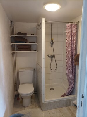 Sèche-cheveux, serviettes fournies, savon, papier toilette