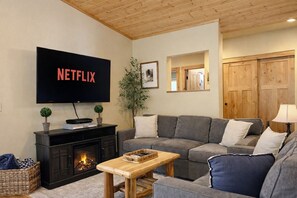 Smart TV, fireplace, DVD player, video library