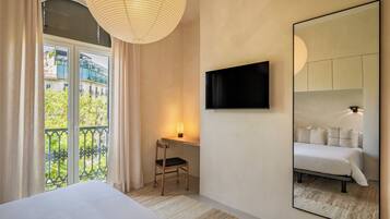 Double Room, Balcony, City View | In-room safe, blackout drapes, soundproofing, iron/ironing board