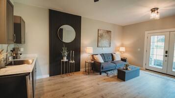 TV connectée, cheminée, livres