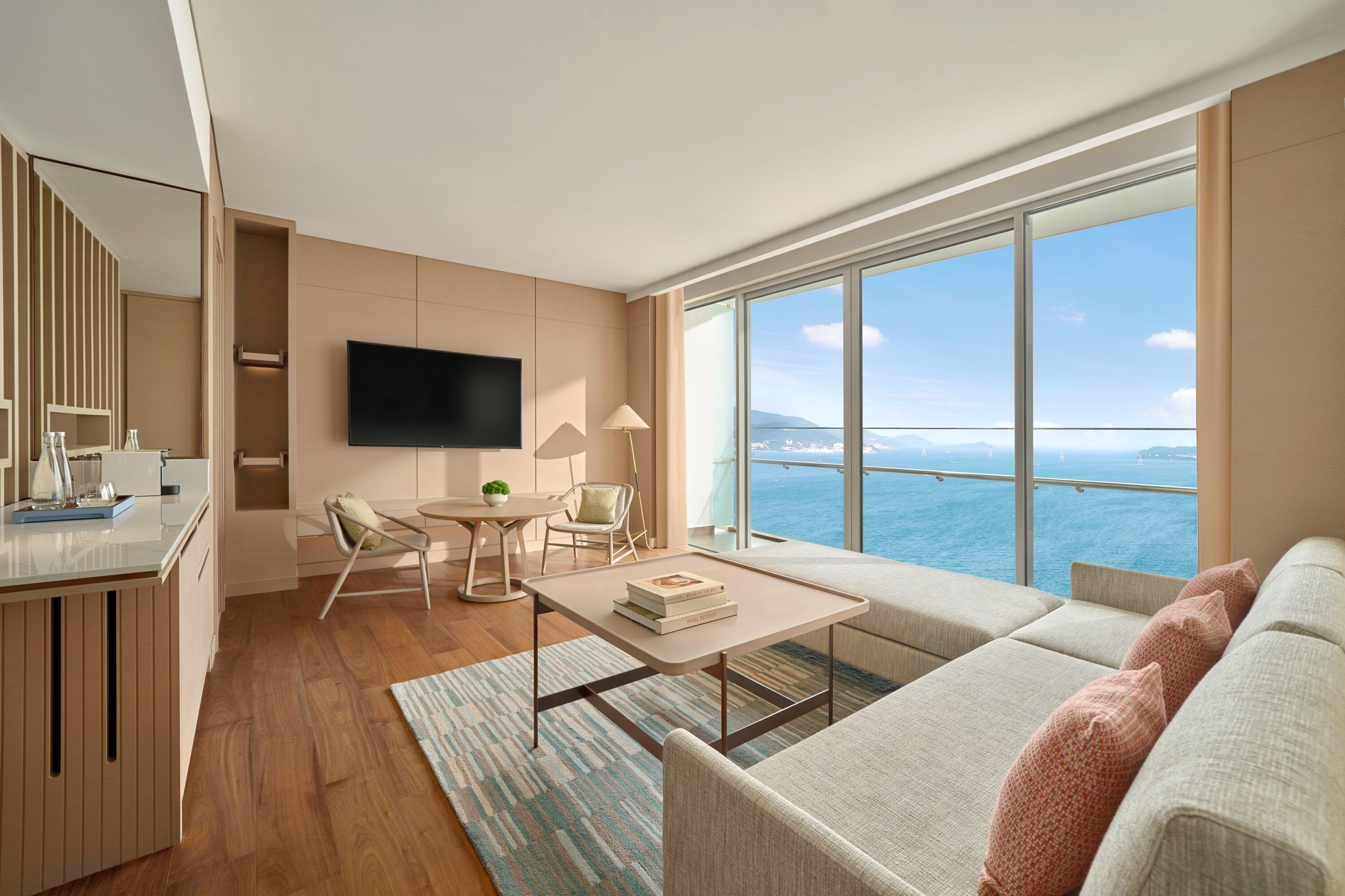 Deluxe Suite, 1 King Bed, Ocean View | Living area | 65-inch Smart TV with satellite channels