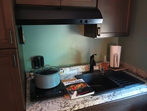 Fridge, microwave, stovetop, coffee/tea maker - Cozy 1 bedroom efficiency in a forest-like setting near Lake George and Saratoga (Glens Falls North)