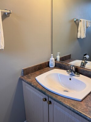 Haartrockner, Handtücher, Seife, Toilettenpapier