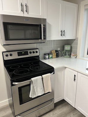Frigorífico, microondas, horno y placa de cocina