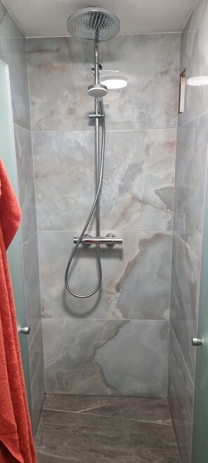 Dusche, Haartrockner, HandtĂŒcher, Seife