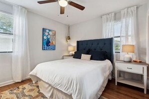 1 bedroom, desk, iron/ironing board, travel cot