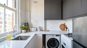 Fridge, microwave, stovetop, toaster