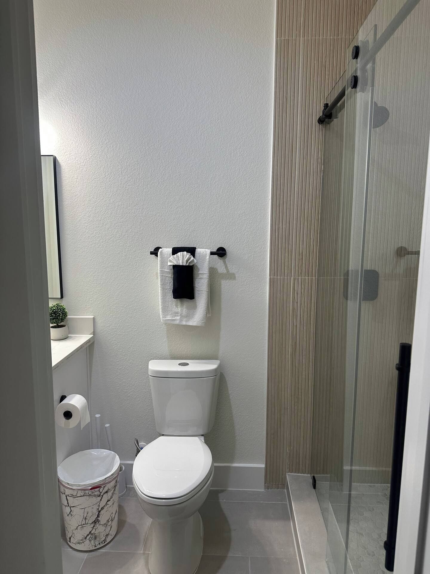 Dusche, Haartrockner, Handtücher, Seife