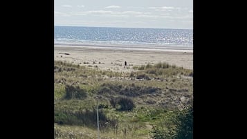 On the beach, sun loungers, beach towels