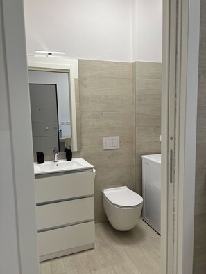 Shower, hair dryer, bidet, soap