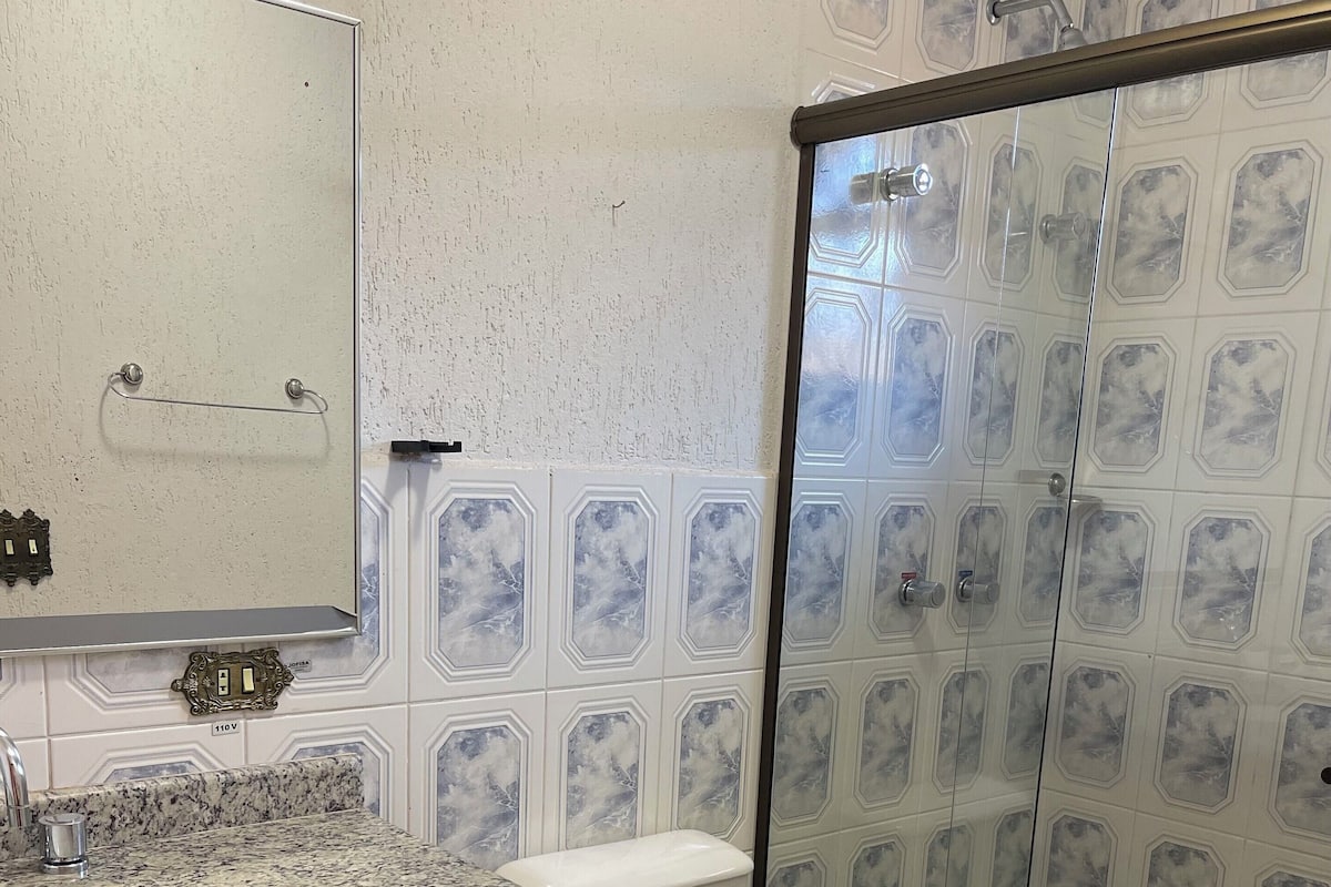 Shower, towels, soap, shampoo