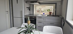 Fridge, oven, coffee/tea maker, electric kettle