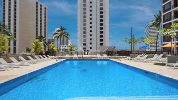 Outdoor pool, open 8:00 AM to 9:00 PM, pool loungers