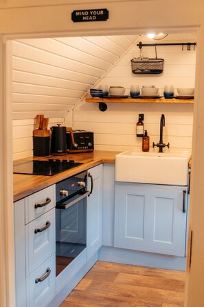 Fridge, microwave, oven, coffee/tea maker