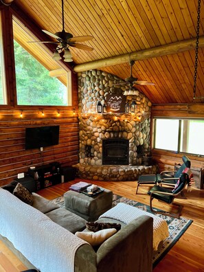 TV, fireplace