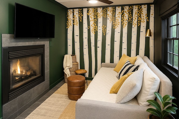 Settle in for cozy movie nights by the indoor fireplace with Smart TV, the perfect way to unwind in this charming cabin in Eureka Springs.