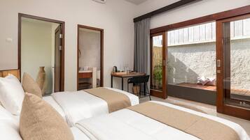 Bungalow Deluxe - 2 enkelsängar | Värdeförvaringsskåp på rummet, mörkläggningsgardiner och gratis wi-fi