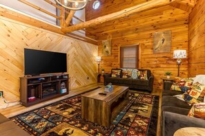 Télévision, cheminée, jeux vidéo, chaîne hi-fi