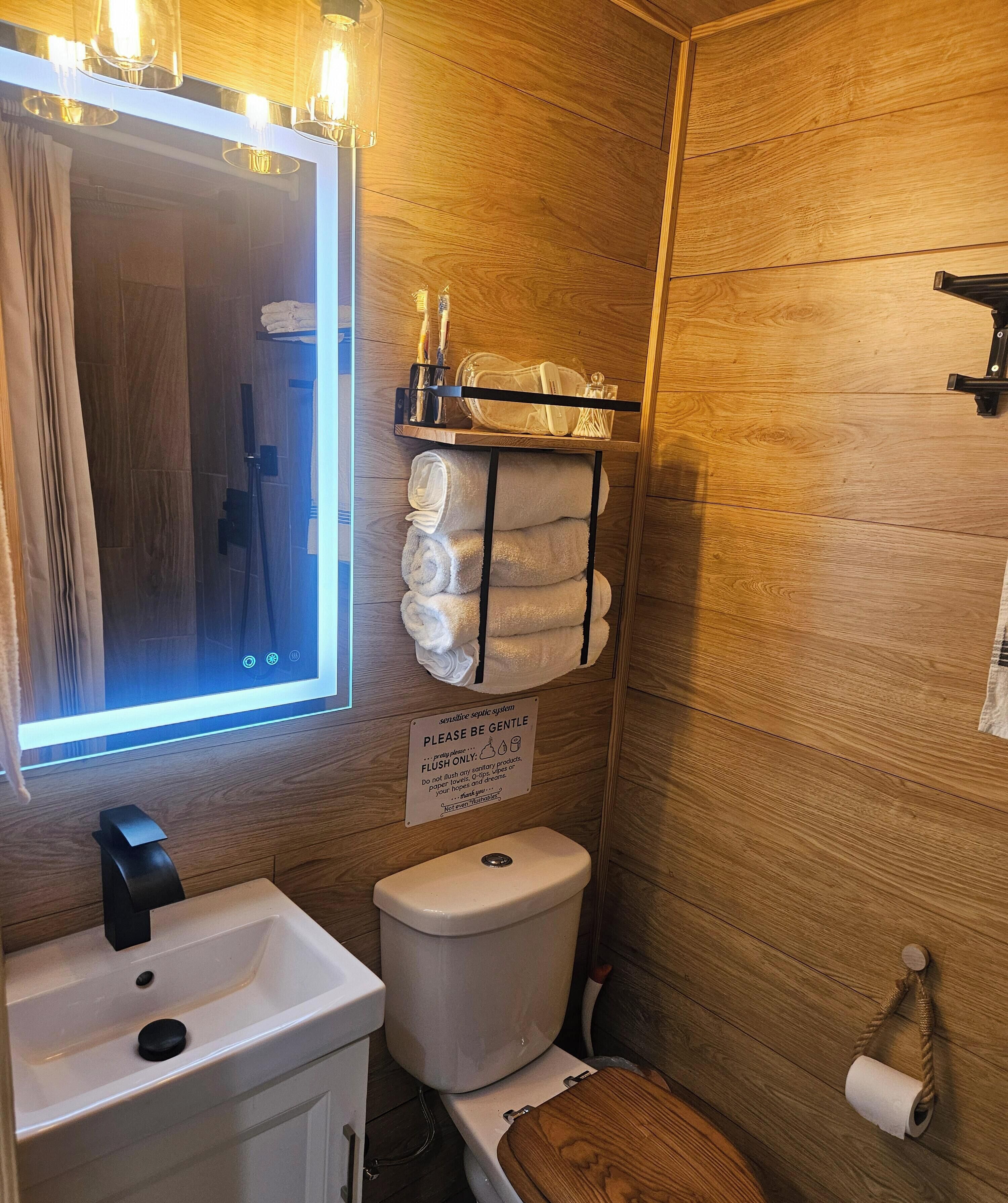 淋浴设施、吹风机、毛巾、肥皂