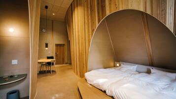 Down comforters, desk, free WiFi, bed sheets