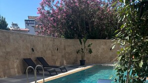 A rooftop pool with lounge chairs and a potted plant. - Zeus Otel (Kusadasi)