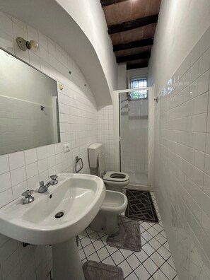 Secador de cabelo, toalhas de banho, sabonete, papel higiênico