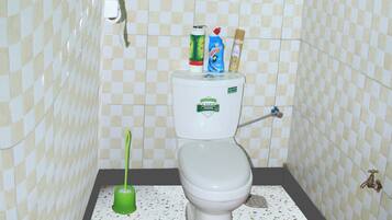 Douche, sèche-cheveux, serviettes fournies, savon