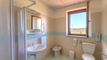 Regadera, secadora de cabello, jabón, shampoo