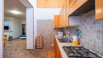 Fridge, microwave, stovetop, cookware/dishes/utensils