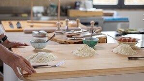 A kitchen counter with flour, a rolling pin, and a wooden spoon. - Pociano 1863 (Monteroni d'Arbia)