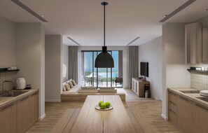 Family Priene House | 起居区 | 50-英寸电视 （配备卫星频道）、书