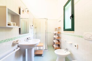 Douche, séchoir à cheveux, serviettes fournies