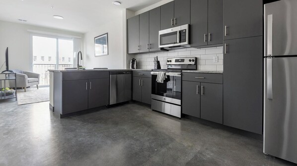 Fridge, dining tables
