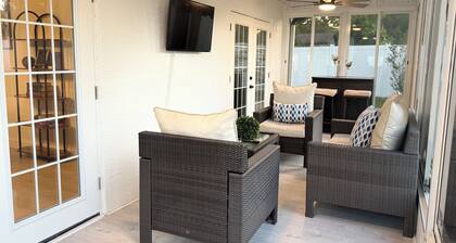 2-bedroom house with fully fenced in backyard with private pool.