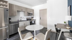 Fridge, dining tables