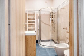 Shower, free toiletries, hair dryer, bidet