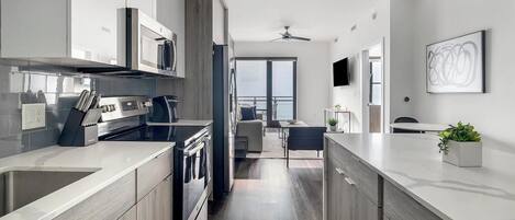 Fridge, dining tables