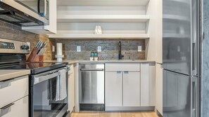 Fridge, dining tables