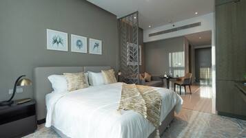 Deluxe Studio, Balcony, City View | Premium bedding, down duvets, memory-foam beds, in-room safe