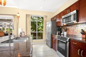 Fridge, microwave, oven, dishwasher