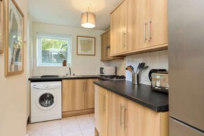 Fridge, microwave, stovetop, toaster