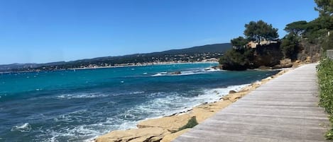 Rannalla, aurinkotuoleja