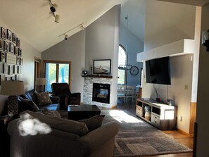 Smart TV, fireplace, table football