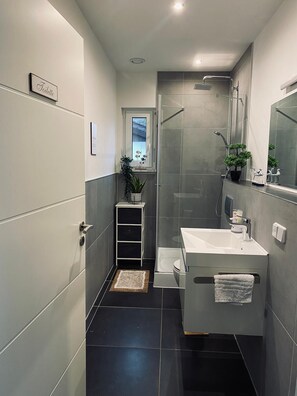 Shower, hair dryer, towels, toilet paper - Quietly located vacation home in the heart of Franconian Switzerland with sauna and pool (Unterleinleiter)